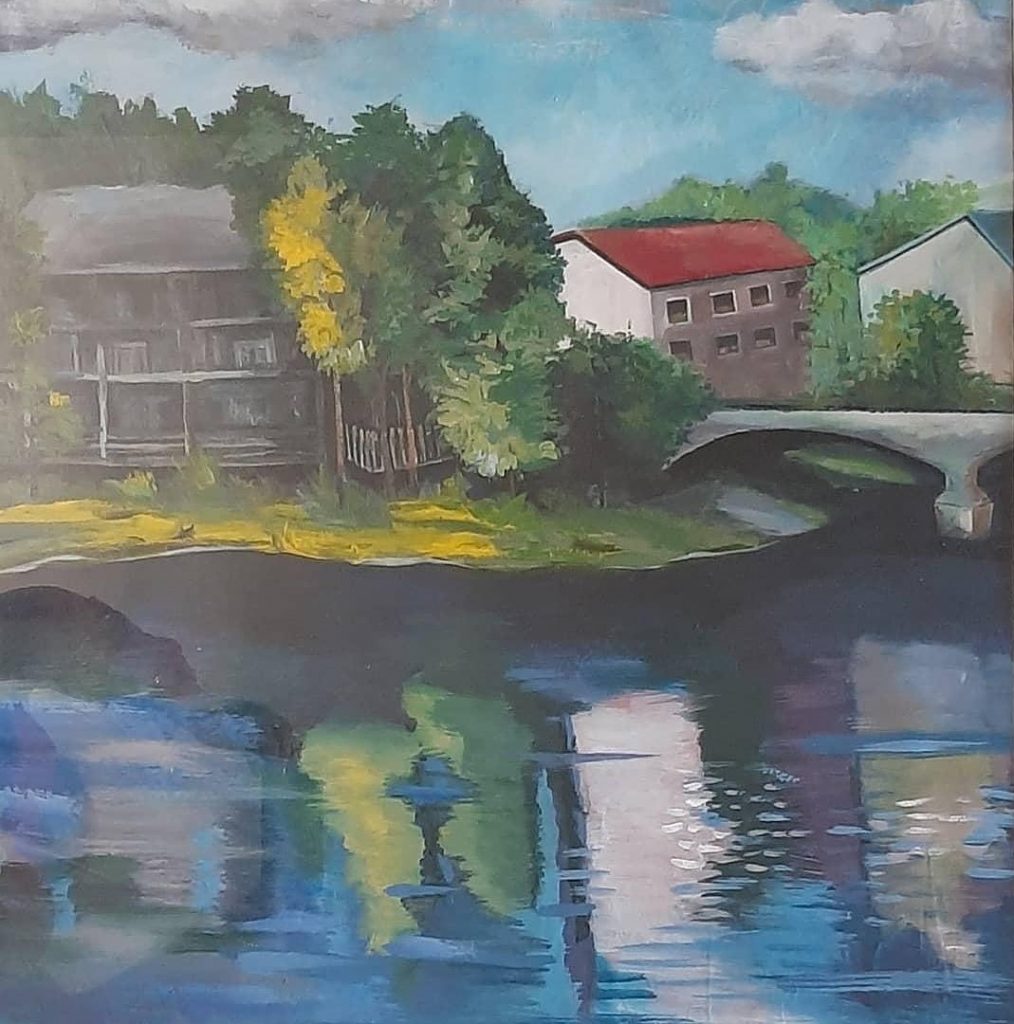 By the river painting